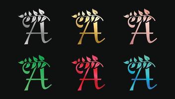 Decorative letter A in Metallic Colors name initial modern logo design template vector