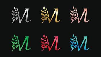 Decorative letter M in Metallic Colors name initial modern logo design template vector