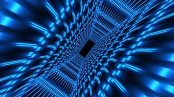 Abstract blue futuristic tunnel square rectangular grid of glowing neon lines digital beautiful magical energy on a dark background. Abstract background. Video in high quality 4k, motion design