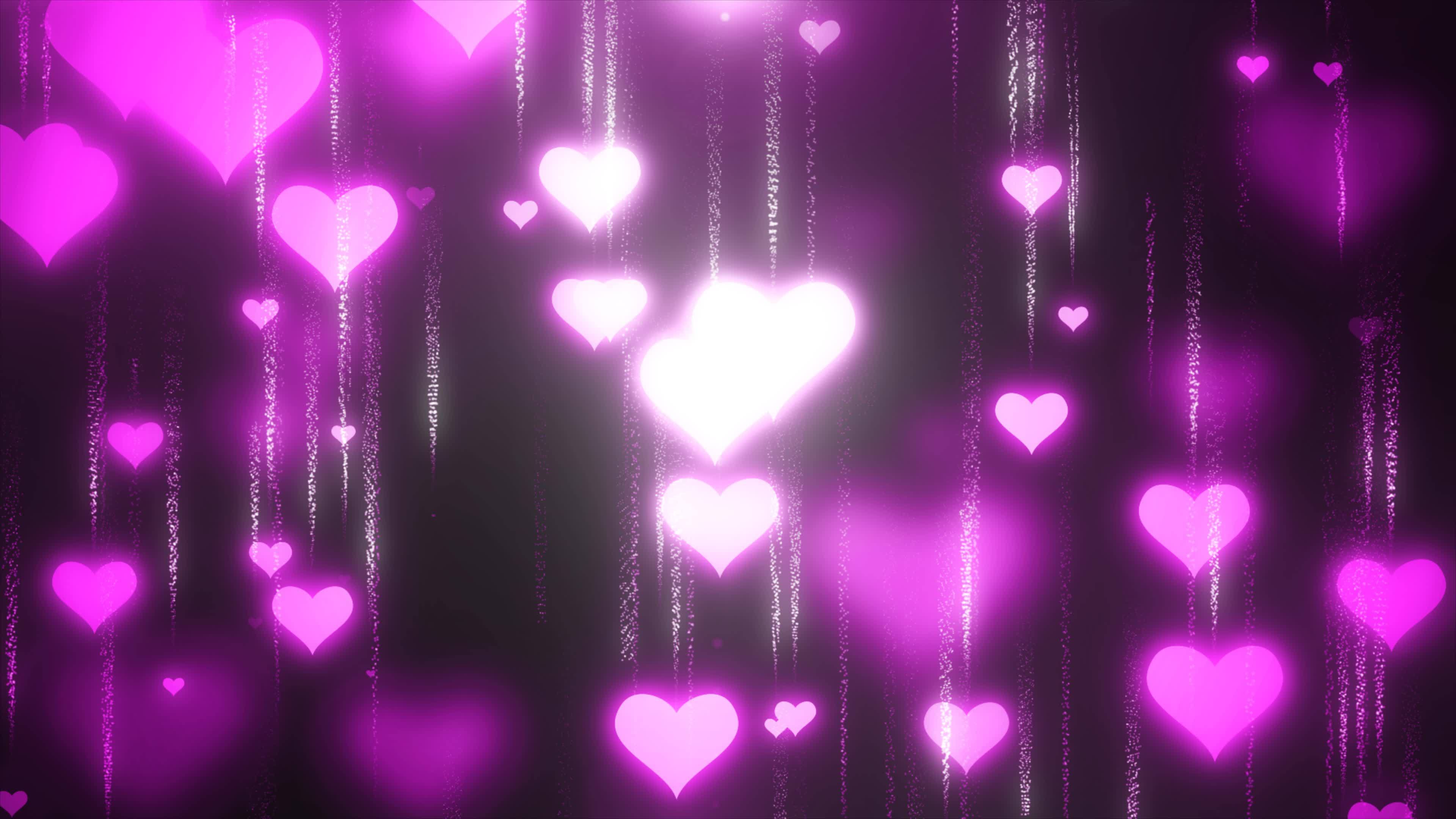 Festive pink purple love background of flying down hearts with ...