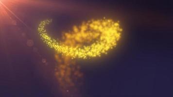 Abstract flying magical luminous line of particles of energy yellow gold in the rays of a brilliant sun on a dark background. Abstract background. Video in high quality 4k, motion design