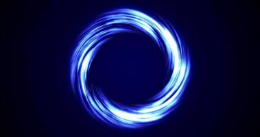 loop volteggiare cerchio di strisce e Linee di luminosa blu bellissimo pixel magico energia raggiante neon, il giro telaio. astratto sfondo. salvaschermo, video nel alto qualità 4k