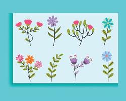 conjunto de flores de colores de primavera. conjunto de ramas florales. aislado en blanco para tarjetas de felicitación, pascua y acción de gracias. juego de resortes, elementos dibujados a mano. vector