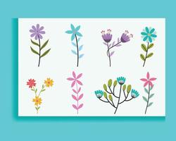 conjunto de flores de colores de primavera. conjunto de ramas florales. aislado en blanco para tarjetas de felicitación, pascua y acción de gracias. juego de resortes, elementos dibujados a mano. vector