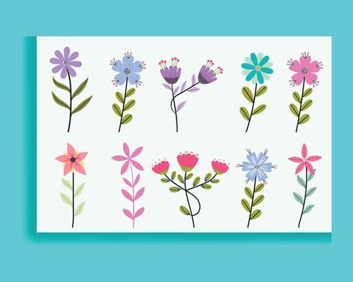 Set of spring colorful flowers. Set of floral branches. Isolated on white for greeting cards, Easter, and thanksgiving. Spring set, hand-drawn elements.