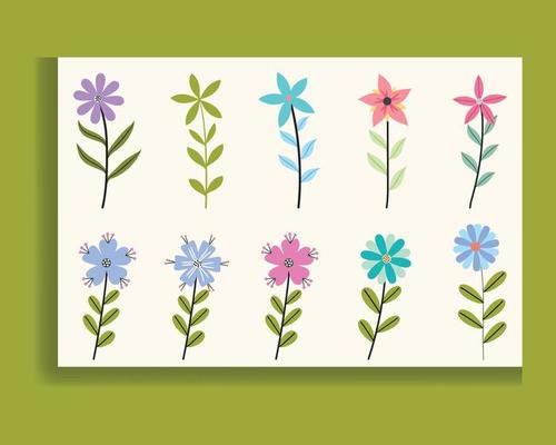 Set of spring colorful flowers. Set of floral branches. Isolated on white for greeting cards, Easter, and thanksgiving. Spring set, hand-drawn elements.