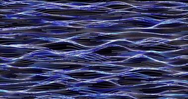 Abstract background of blue horizontal moving small neon bright stripes of particles in the form of waves with a glow effect. Screensaver beautiful video animation in high resolution 4k