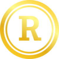 Symbol für Urheberrecht und eingetragene Marke in goldenen Farben. Markenrechtslizenz und Zeichen für geistiges Eigentum. png