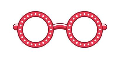 Red round transparent eyeglasses frame with white dot pattern clipart. Funky party glasses eyewear cartoon vector illustration.