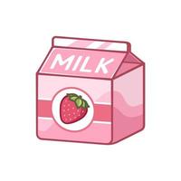 pequeño elemento clipart de cartón de leche de fresa. lindo diseño de ilustración de vector plano simple. impresión de bebida láctea con sabor a fruta de fresa, signo, símbolo