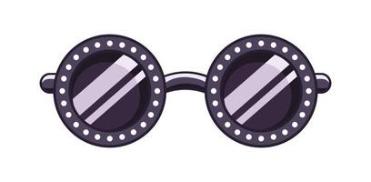 Black round transparent eyeglasses frame with white dot pattern clipart. Funky party glasses eyewear cartoon vector illustration.