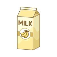Tall banana milk carton clipart element. Cute simple flat vector illustration design. Banana fruit flavor dairy drink print, sign, symbol.
