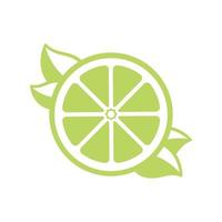 Green lemon lime citrus fruit slice with leaves silhouette. Simple flat icon logo clip art vector design