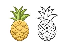 conjunto de imágenes prediseñadas de contorno de dibujos animados de piña. diseño de ilustración de vector plano simple. elemento de actividad de página de libro de colorear fácil para niños niños. símbolo de signo para la agricultura fruta fresca tropical, etc.