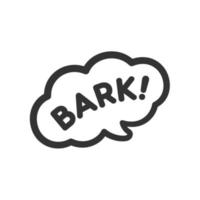 Bark text in a speech bubble balloon clipart. Cartoon comics dog animal bark sound effect and lettering. Simple black and white outline flat vector illustration design on white background.