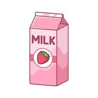 Tall strawberry milk carton clipart element. Cute simple flat vector illustration design. Strawberry fruit flavor dairy drink print, sign, symbol.