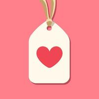 Paper tag with heart icon sign vector clipart cartoon illustration on red background. Simple flat element for liked favorite product or shop labels, stickers, best seller signs etc.