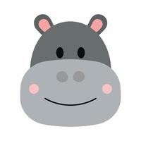 lindo hipopótamo cara animal salvaje personaje en dibujos animados vector ilustración
