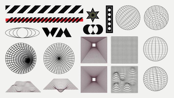 Streetwear style t-shirt design element in set.