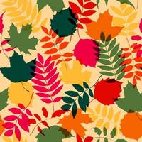 Seamless autumn leaves pattern background. Vector colorful illustration with multiply effect