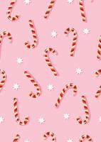 Seamless vector pattern with candy canes and stars on a pink background. Cute holiday vertical design. Perfect for textile, fabric, prints or wrapping paper.