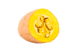 citrouille, partie d'une citrouille orange coupée en deux. arrière-plan transparent. png. png