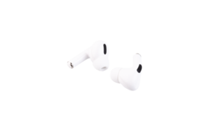 Auriculares inalámbricos blancos, derecho e izquierdo. fondo transparente. png