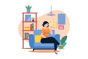 Female Sit On Armchair Holding Wineglass In Hand vector