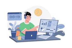 Man Listening To The Podcast While Working vector