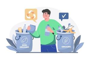 Man Sorting Organic And Non-Organic Waste vector