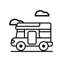 icono de contorno de vector de autocaravana con ilustración de estilo de fondo. camping y símbolo al aire libre archivo eps 10