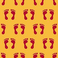 Female's red footprint. Newly married woman's red footprint. Happy dhanteras, goddess lakshmi footprint seamless pattern isolated on yellow background. vector