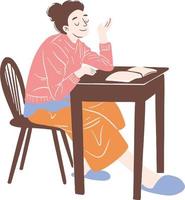 A girl studying on the table illustration vector