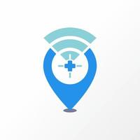 ubicación y señal wifi con más cruz o imagen de emergencia icono gráfico diseño de logotipo concepto abstracto vector stock. se puede usar como salud o lugar