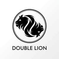 Simple and unique two lion heads that flip or turn around image graphic icon logo design abstract concept vector stock. Can be used as a symbol related to animal or character.