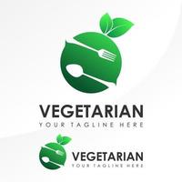 simple y único cuchara, tenedor, fruta y hoja imagen icono gráfico diseño de logotipo concepto abstracto vector stock. se puede usar como comida vegetariana o