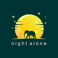 Simple and unique elephant alone with night or moon background image graphic icon logo design abstract concept vector stock. Can be used as a symbol related to animal or wildlife.