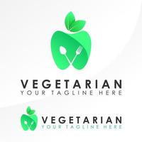 manzana y hojas simples y únicas, cuchara, tenedor imagen icono gráfico diseño de logotipo concepto abstracto vector stock puede usarse como vegetariano o relacionado con la comida