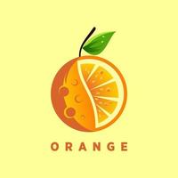 simple y único atractivo naranja dividido con imagen de hoja icono gráfico diseño de logotipo concepto abstracto stock vectorial. se puede utilizar como símbolo relacionado con la fruta o la bebida. vector