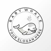 Simple and unique baby whale with water splash in emblem image graphic icon logo design abstract concept vector stock. Can be used as a symbol related to animal or character.