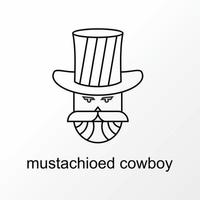 vaquero bigotudo simple y único en línea con imagen de sombrero icono gráfico diseño de logotipo concepto abstracto stock vectorial. se puede utilizar como símbolo relacionado con caballero o personaje. vector