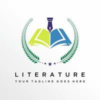 Unique literary form with pen, book, star, and leaf image graphic icon logo design abstract concept vector stock. Can be used as a symbol related to education