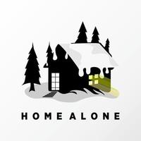 casa pequeña simple y única en invierno imagen gráfico icono logotipo diseño abstracto concepto vector stock. se puede usar como un símbolo relacionado con la propiedad o el clima.