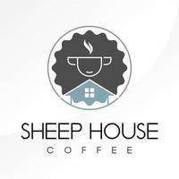 Simple and unique sheep head and coffee house image graphic icon logo design abstract concept vector stock. that can be used as symbol or relating to animal and property