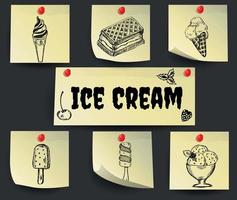 A set of paper stickers with drawings ice creames. vector