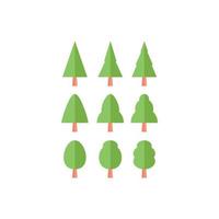 set of tree illustrations, vector flat forest nature plants leaves.