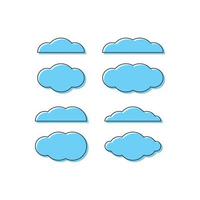 Blue clouds set isolated on white background. Simple cute cartoon design. Flat style vector illustration.