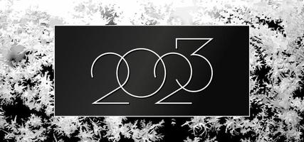 2023 Happy New Year Background Design. Black background with ice pattern. Greeting Card, Banner, Poster. Vector Illustration.