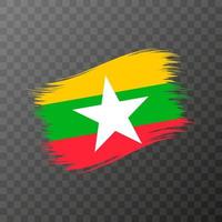 Myanmar national flag. Grunge brush stroke. Vector illustration on transparent background.