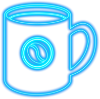 símbolo de ícone de caneca de café neon brilhante transparente png